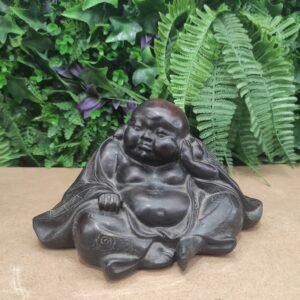 Statue de Bouddha rieur allongé avec scène érotique sculptée en relief